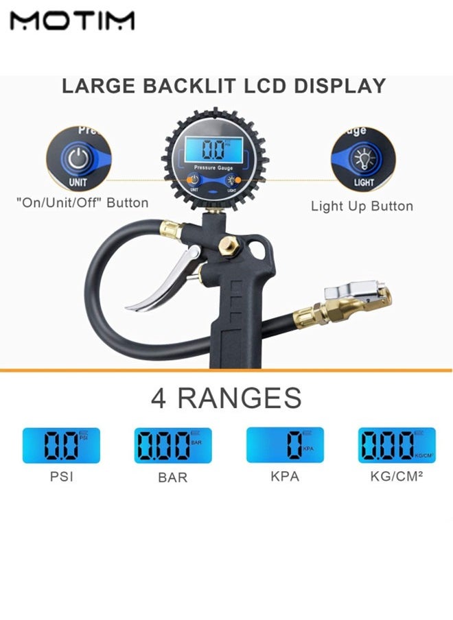 Motim - Digital Tire Inflator Deflator, Tyre Pressure Gauge 250 Psi with Air Chuck And Compressor Accessories, with Rubber Hose and Quick Connect Coupler, 0.1 Display Resolution - Image 1