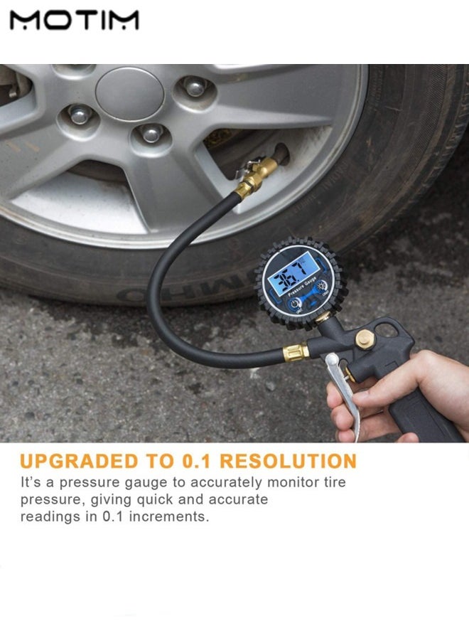 Motim - Digital Tire Inflator Deflator, Tyre Pressure Gauge 250 Psi with Air Chuck And Compressor Accessories, with Rubber Hose and Quick Connect Coupler, 0.1 Display Resolution - Image 1