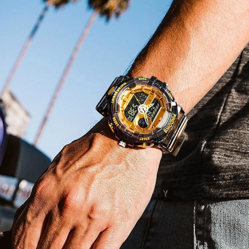 PINDOWS Watch for Men, Men's Military Outdoor Sports Electronic Watches Date Multi-Function LED Alarm Stopwatch,50M Waterproof Analog Digital Watches 12H/24H Display - Image 2