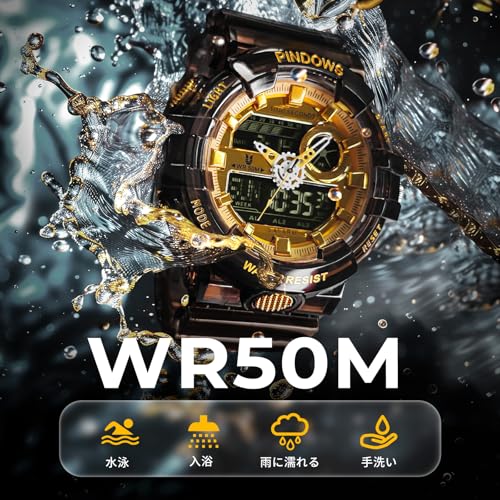 PINDOWS Watch for Men, Men's Military Outdoor Sports Electronic Watches Date Multi-Function LED Alarm Stopwatch,50M Waterproof Analog Digital Watches 12H/24H Display - Image 5