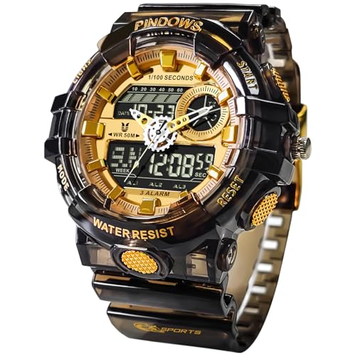 PINDOWS Watch for Men, Men's Military Outdoor Sports Electronic Watches Date Multi-Function LED Alarm Stopwatch,50M Waterproof Analog Digital Watches 12H/24H Display - Image 1