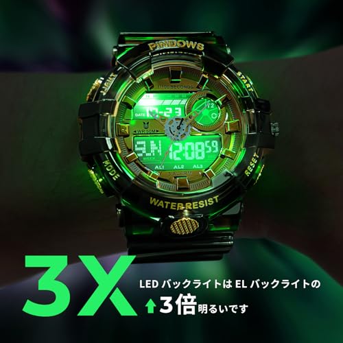 PINDOWS Watch for Men, Men's Military Outdoor Sports Electronic Watches Date Multi-Function LED Alarm Stopwatch,50M Waterproof Analog Digital Watches 12H/24H Display - Image 4