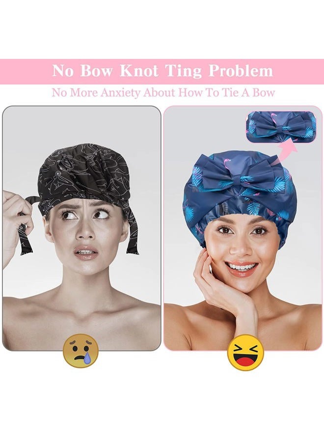 WINSTECK 2 PCS Shower Caps, Reusable & Extra Large & Adjustable & Double Layer Waterproof Bow Knot Hair Reusable Cap for Women, Waterproof Outer & EVA Lining, for Shower, Spa, Makeup - Image 5