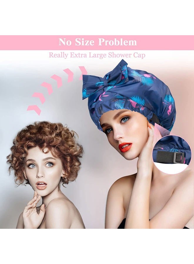 WINSTECK 2 PCS Shower Caps, Reusable & Extra Large & Adjustable & Double Layer Waterproof Bow Knot Hair Reusable Cap for Women, Waterproof Outer & EVA Lining, for Shower, Spa, Makeup - Image 2