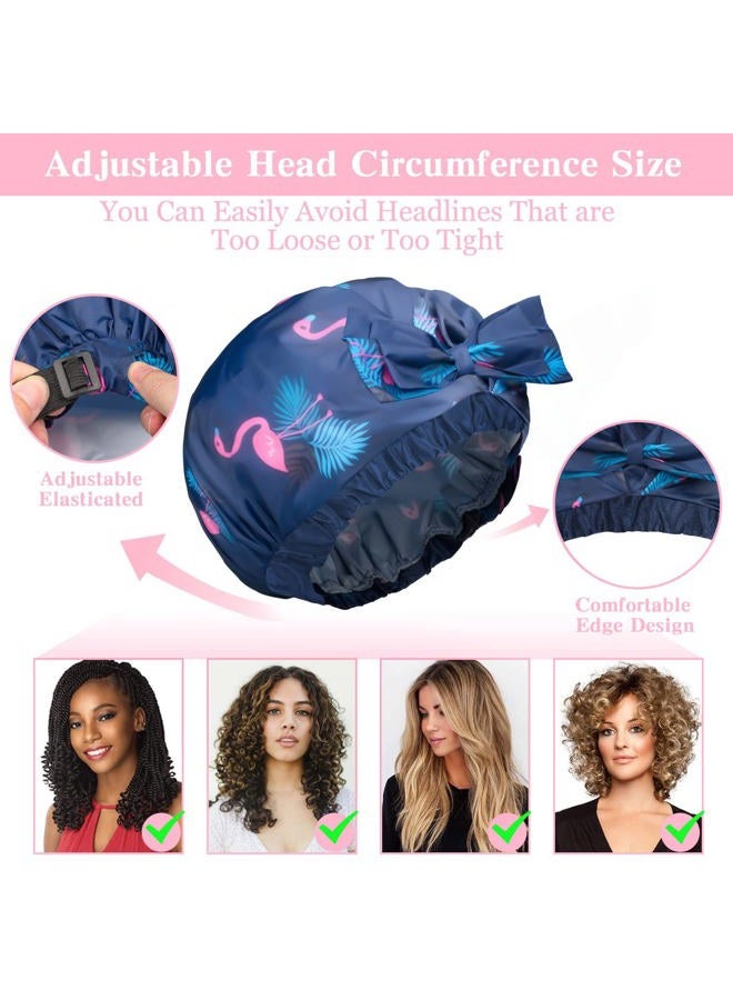 WINSTECK 2 PCS Shower Caps, Reusable & Extra Large & Adjustable & Double Layer Waterproof Bow Knot Hair Reusable Cap for Women, Waterproof Outer & EVA Lining, for Shower, Spa, Makeup - Image 3
