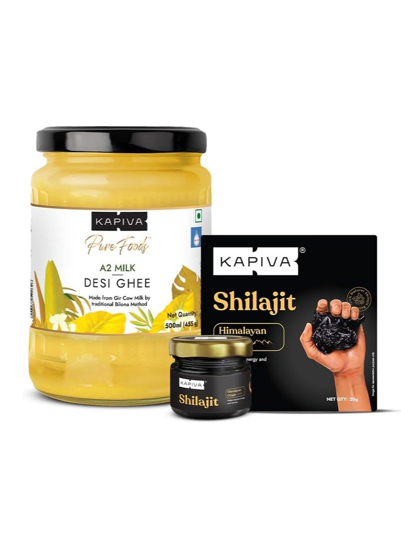 Kapiva Himalayan Shilajit 20g + Kapiva A2 Desi Ghee 500g - Image 1