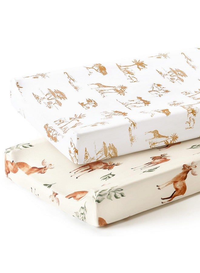 GRSSDER Stretch Ultra Soft Jersey Knit Changing Pad Cover Set 2 Pack, Change Table Pad Covers Fit 32"/34" x 16" Pads Safe and Snug, Stylish Elk Animals Pattern - Image 1