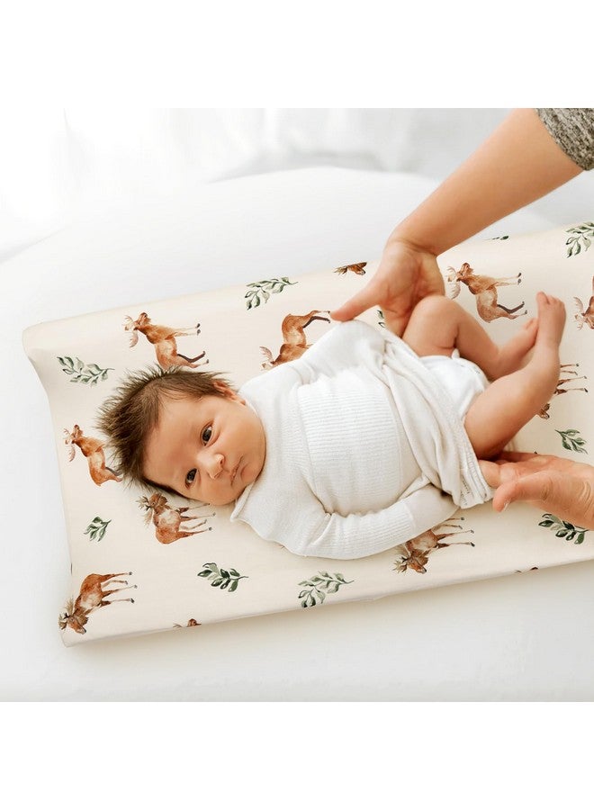 GRSSDER Stretch Ultra Soft Jersey Knit Changing Pad Cover Set 2 Pack, Change Table Pad Covers Fit 32"/34" x 16" Pads Safe and Snug, Stylish Elk Animals Pattern - Image 3