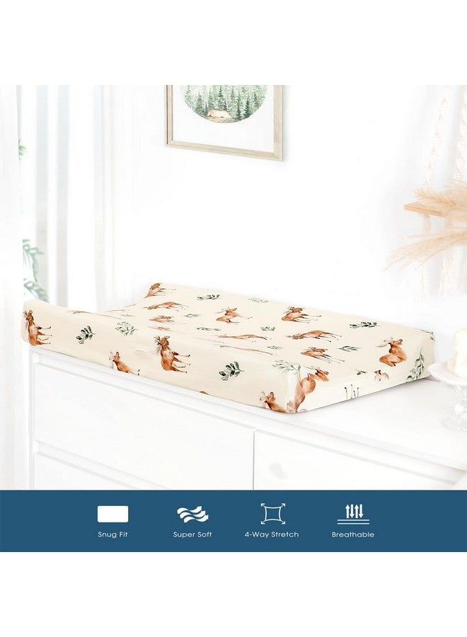 GRSSDER Stretch Ultra Soft Jersey Knit Changing Pad Cover Set 2 Pack, Change Table Pad Covers Fit 32"/34" x 16" Pads Safe and Snug, Stylish Elk Animals Pattern - Image 2