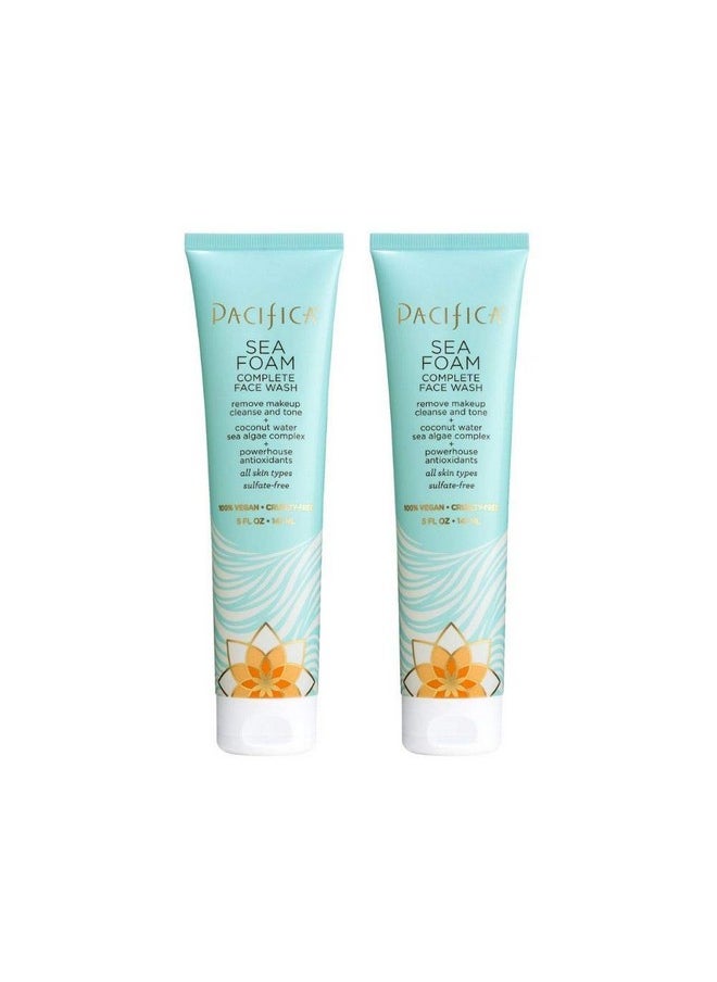 Pacifica Acifica Beauty Complete Face Wash Gentle Daily Facial Cleanser For All Skin Types Removes Makeup Oil & Dirt Sea Foam 5 Oz 2 Pack  - Image 1