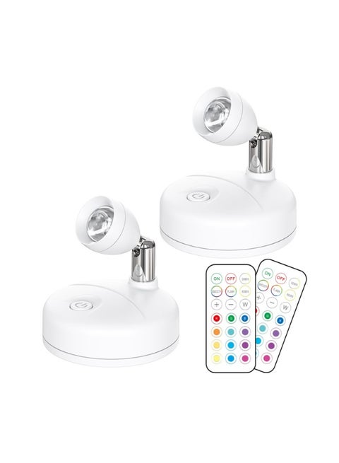Wireless LED Indoor Spotlight - Battery-powered decorative light with remote control, adjustable angles, multiple colors, rod-shaped spotlight for wall art display, battery-powered indoor tree light, LED spotlight for plants and artwork, 2 pieces - (white)
