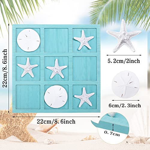Sumind Beach House Decor Wooden Tic Tac Toe Game with Resin Seashell and Starfish Multilayer Tic Tac Toe Board Fun for Family Travel Beach Game 86 x 86 inchesBlue - Image 5