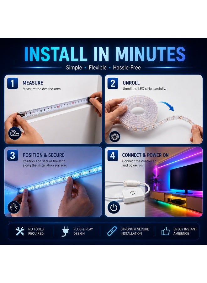 CHEEMAISTIC 10M / 32.8FT RGB LED Strip Lights, SMD LED Light Strip with Inline Controller, Color Changing LED Lights for Bedroom, Living Room, Gaming Room, TV, Desk, Party & Home Decor - Image 5