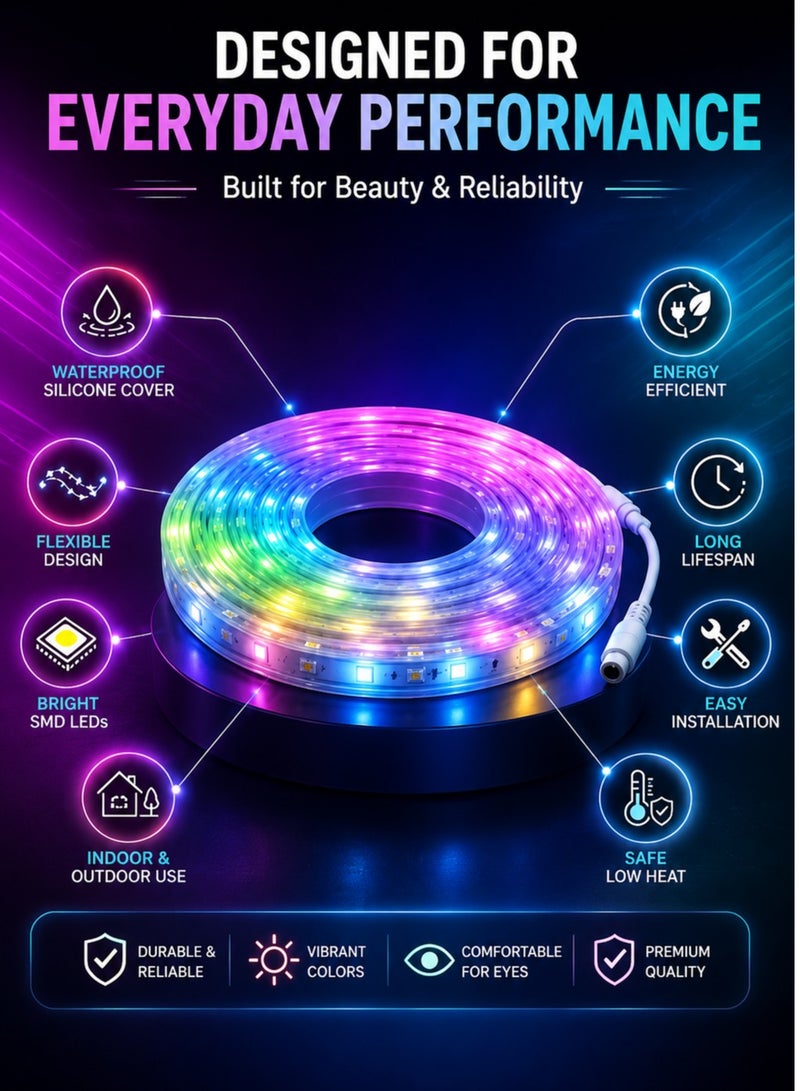CHEEMAISTIC 10M / 32.8FT RGB LED Strip Lights, SMD LED Light Strip with Inline Controller, Color Changing LED Lights for Bedroom, Living Room, Gaming Room, TV, Desk, Party & Home Decor - Image 2