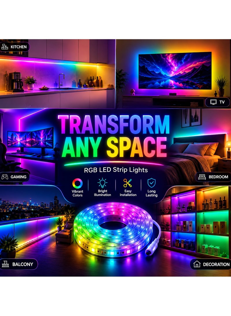 CHEEMAISTIC 10M / 32.8FT RGB LED Strip Lights, SMD LED Light Strip with Inline Controller, Color Changing LED Lights for Bedroom, Living Room, Gaming Room, TV, Desk, Party & Home Decor - Image 3