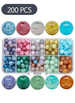 Ant 200-Piece 8mm Colorful Cracked Glass Beads, Crackle Lampwork Crystal Beads with Hole Sparkling Beads for Crafts Jewellery Making Necklace Bracelet Earrings  - Image 1