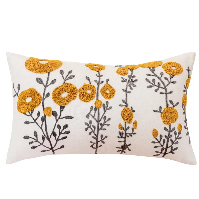 vctops Boho Floral Tufted Decorative Throw Pillow Cover Botanical Embroidered Cotton Cushion Cover for Couch Sofa Bed (Flower C,12"x20") - Image 1
