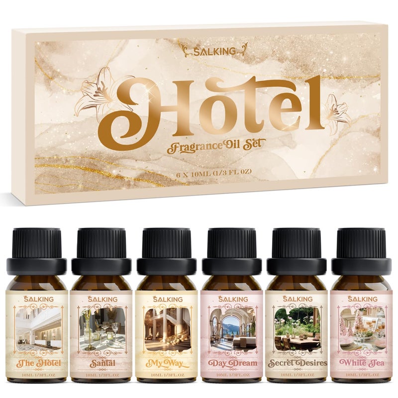 SALKING Hotel Fragrance Oils, Premium Essential Oil for Diffuser, Scented Oil Gift Set for Soap Candle Making - The Hotel, Santal, My Way, Day Dream, Secret Desires, White Tea - Image 1