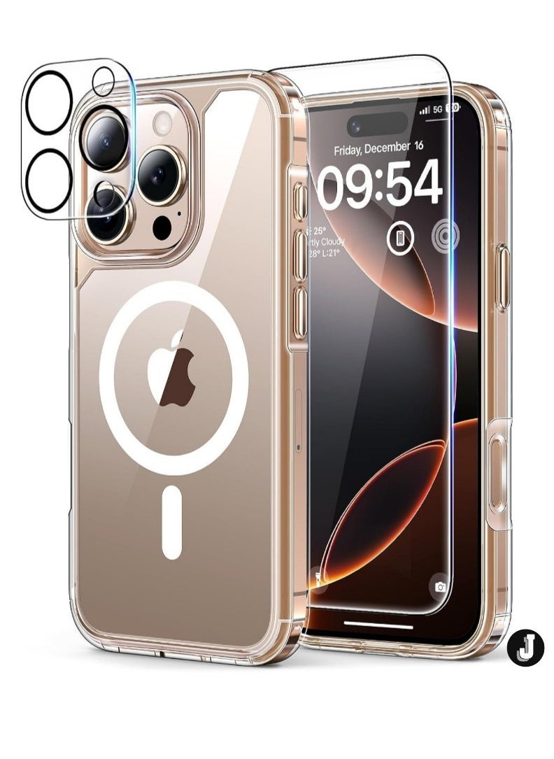 JAJEEK "Magnetic Case Compatible with iPhone 16 Pro Max – Anti-Yellowing Clear Case with MagSafe Compatibility, Includes 2-Pack Screen and Camera Protectors" - Image 1