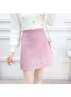 Fashionable Sweater And Woolen Mini Skirt Set for Women Short Urban Style Commute Quality Polyester Blend Long Sleeve Fly Sleeve pink [Skirt] Diamond Wool