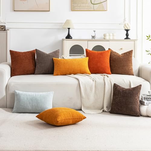 Cozoomy Set of 4 Soft Textured Decorative Throw Pillow Covers 18x18 Inch Cozy Farmhouse Cushion Cover Square Accent Pillow Cases for Bed Couch Sofa Living Room Beige Rust Orange - Image 3