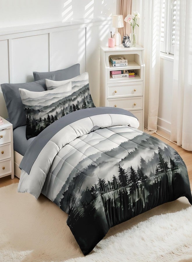 Nesker Comforter Set Queen Size, Ink Forest 7 Pcs Bedding for Kids and Adults, Misty Mountains Bed Sheet Sets with Fitted Sheet 2 Pillowcases & 2 Shams - Image 2