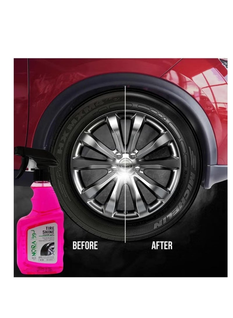 نورا بخاخ تلميع الإطارات الاحترافي من نورا، لمسة نهائية طويلة الأمد بمظهر مبلل، لمعان وحماية فائقين لإطارات السيارات والدراجات والشاحنات، 500 مل، محلول تفصيلي عالي اللمعان رقم 254 - Image 4