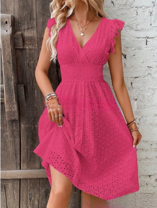 2024 Amazon AliExpress Hot New Multi-color in stock European and American Summer Lotus Leaf Sleeve Elegant dress Sky blue - Image 2