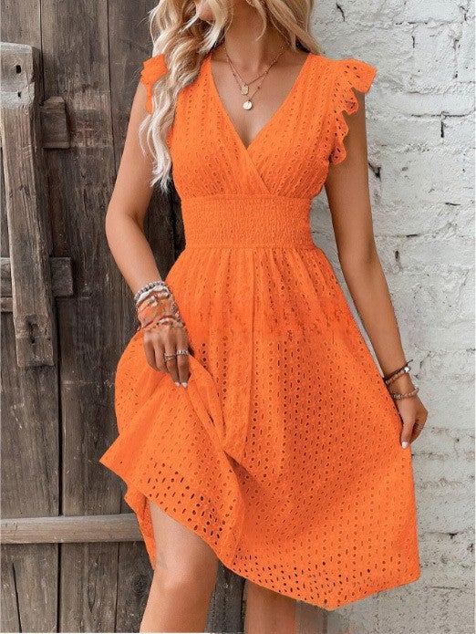 2024 Amazon AliExpress Hot New Multi-color in stock European and American Summer Lotus Leaf Sleeve Elegant dress Sky blue - Image 4