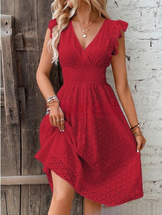 2024 Amazon AliExpress Hot New Multi-color in stock European and American Summer Lotus Leaf Sleeve Elegant dress Sky blue - Image 5