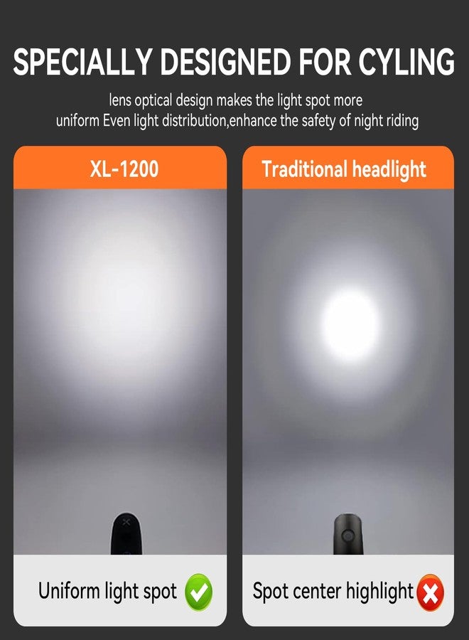 XOSS XL-1200 Bike Headlight for Night Riding,1200 Lumen USB-C Rechargeable Bicycle Headlight,6 Lighting Modes Aluminium Shell Bike Front Light - Image 5