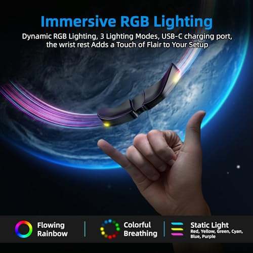 IFYOO HornsX1 Right-Handed RGB Ergonomic Gliding Palm Rest for Mouse, Wrist Rest Pad, 3 RGB Lighting Modes, Reduce Wrist Pain, Anti-Fatigue, for Gaming/Office Work Casual Use - Black2, 1 PCS - Image 4