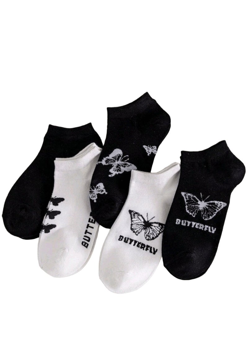 SMARTEDGE Women's Ankle Socks with Butterfly Pattern, Summer Ankle Socks, Very Stylish, Set of 6 Pairs in Assorted Colors. Modern Design"