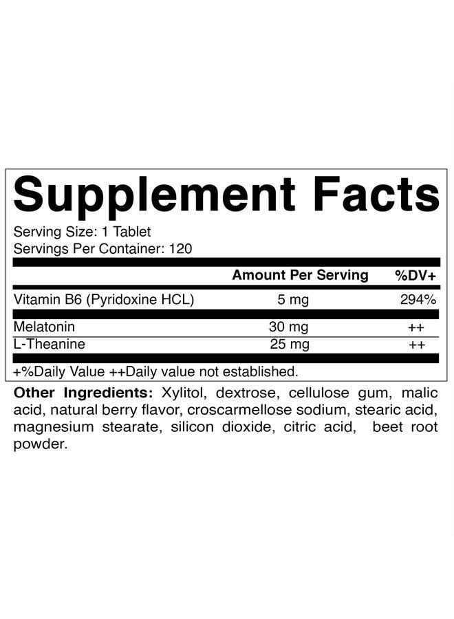 Vitamatic ميلاتونين 30 ملغ - مع ب6 و L-ثيانين - 120 قرص سريع الذوبان بنكهة التوت الطبيعية (جرعة 2 قرص = ميلاتونين 60 ملغ) (120 عدد (عبوة من 2)) - Image 3