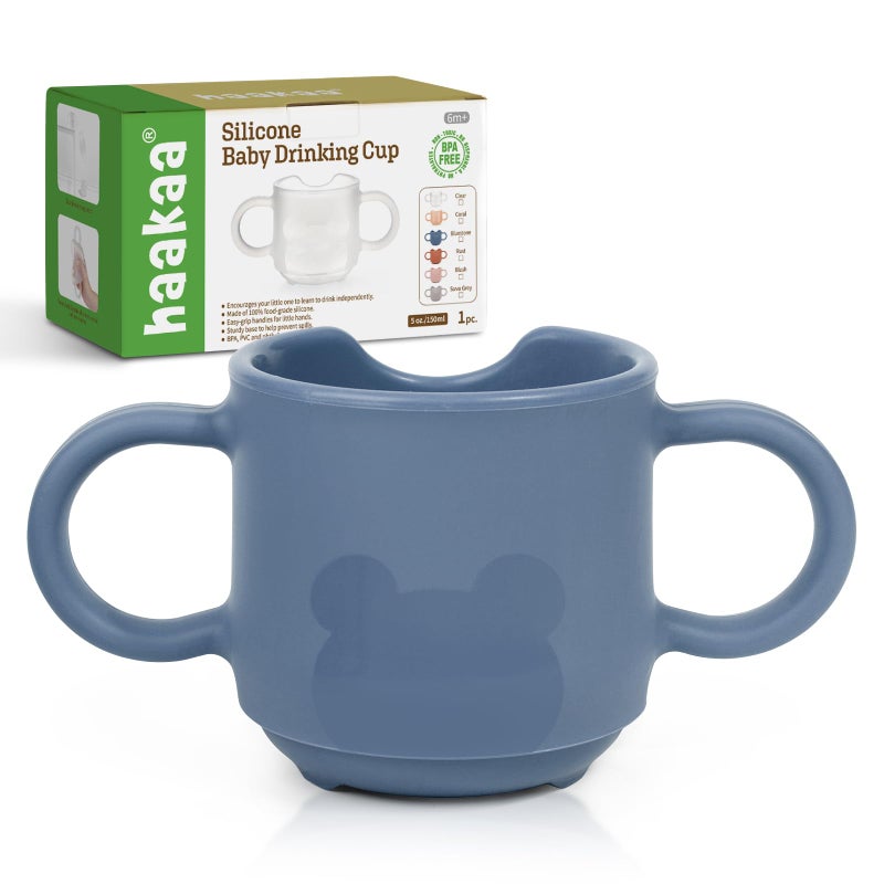 haakaa Silicone Toddler Cups, BPA Free Drop-Proof Training Cups for Baby 6 Months+, 5 Ounce (Bluestone) - Image 1