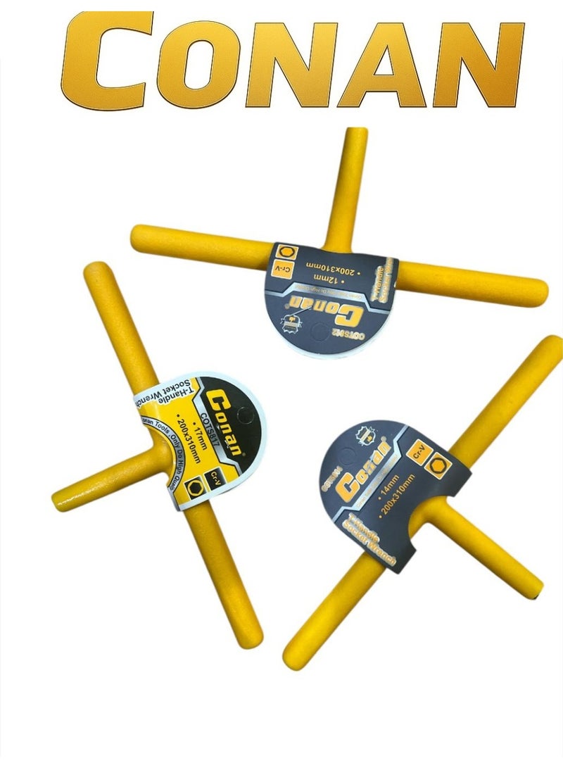 Conan 3 Pcs CONAN T-Handle Socket Wrench Set (12mm + 14mm + 17mm) – Heavy-Duty Cr-V Steel – Non-Slip Rubber Handle – 200×310mm – COTS812 / COTS814 / COTS817 - Image 5