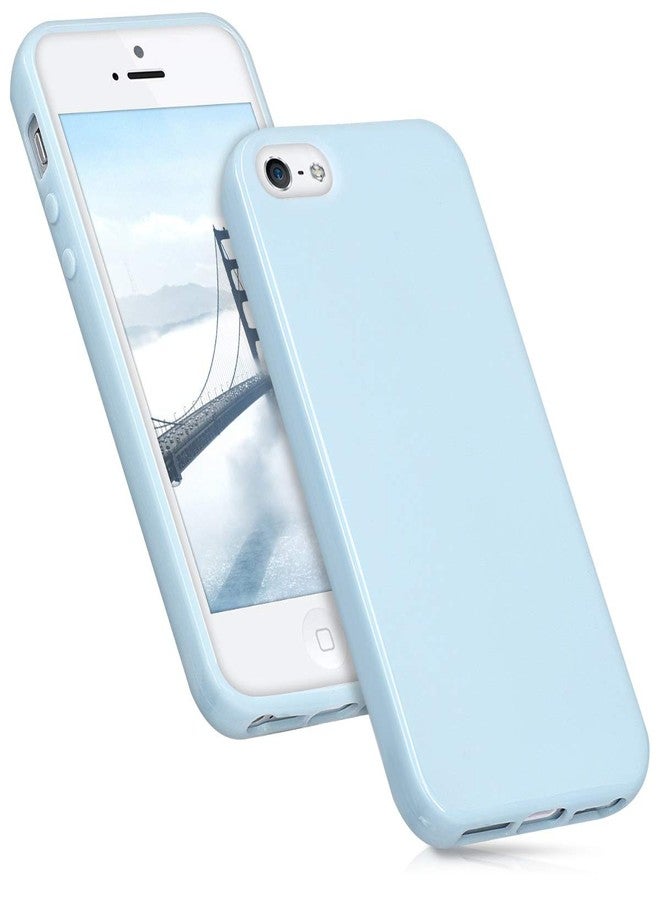 كي دابليو موبايل جراب سيليكون TPU من kwmobile لهواتف Apple iPhone SE / 5 / 5S - غطاء هاتف واقٍ مرن وناعم ماص للصدمات - أسود مطفي أزرق 33098.58 - Image 5