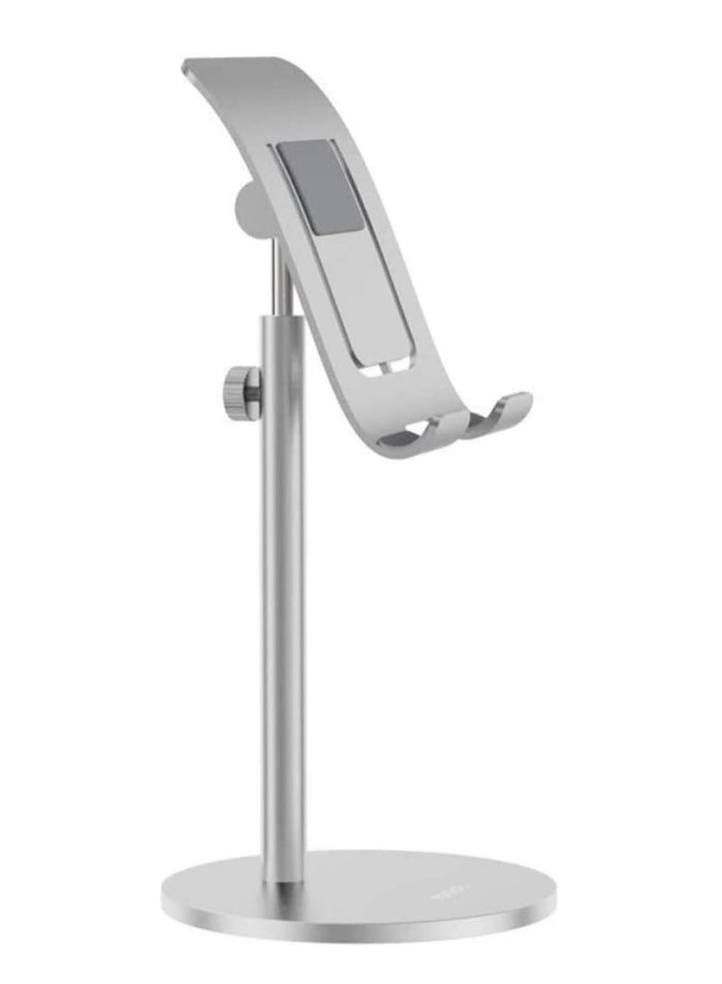 TIGER Universal Adjustable Aluminum Alloy Stand for Mobile Phones & Tablets – Foldable and Portable Silver Phone Dock with Angle & Height Adjustment – Desktop Holder for iPhone, iPad, Android, and All Devices – Sleek, Sturdy & Ideal for Desk or Bedside Use - Image 1