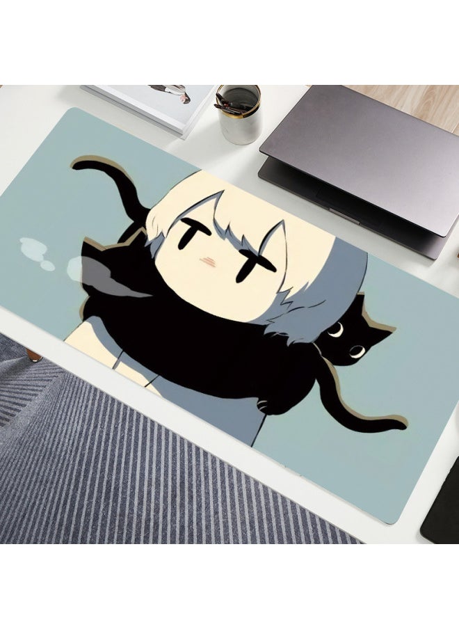 Cute Cat Cartoon Mouse Pad Extra Simple Japanese Style Computer Desk Mat Anti-slip Lock Edge Internet Cafe E-sports Mat-Color:600*300*5mm-Pattern:F-A25-03  - Image 3