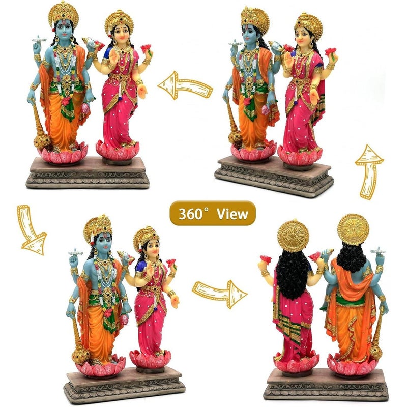 alikiki Hindu God Lakshmi Narayan Statue - 8.8” H Laxmi Narayan Sculpture Indian Diwali Pooja Item Murti Gifts for Indian Couple Friends Family Diwali Gifts Home Office Mandir Temple Puja Decor - Image 2