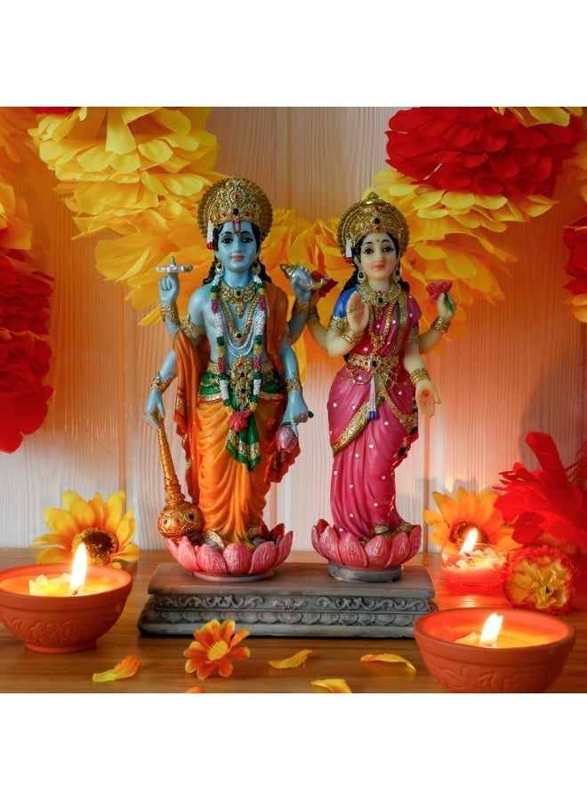 alikiki Hindu God Lakshmi Narayan Statue - 8.8” H Laxmi Narayan Sculpture Indian Diwali Pooja Item Murti Gifts for Indian Couple Friends Family Diwali Gifts Home Office Mandir Temple Puja Decor - Image 3