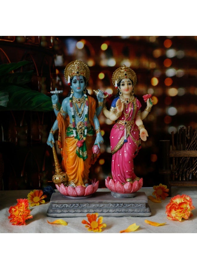 alikiki Hindu God Lakshmi Narayan Statue - 8.8” H Laxmi Narayan Sculpture Indian Diwali Pooja Item Murti Gifts for Indian Couple Friends Family Diwali Gifts Home Office Mandir Temple Puja Decor - Image 4