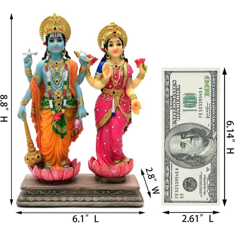 alikiki Hindu God Lakshmi Narayan Statue - 8.8” H Laxmi Narayan Sculpture Indian Diwali Pooja Item Murti Gifts for Indian Couple Friends Family Diwali Gifts Home Office Mandir Temple Puja Decor - Image 5
