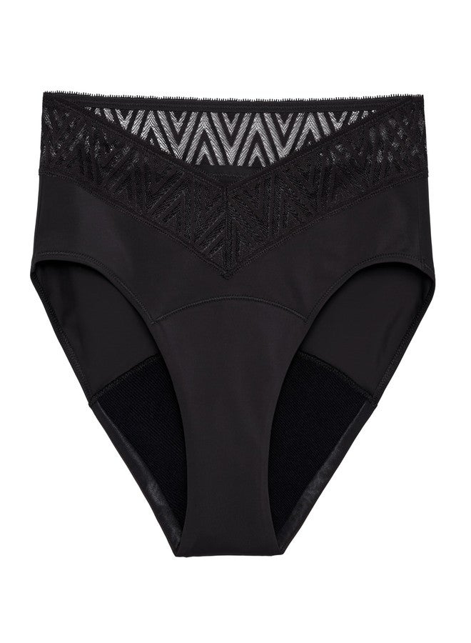 THINX Period Underwear, Comfort-Stretch Hip Huggers, Holds Up to Regular 12 Tampons*, Period Panties, Menstrual Underwear for Women, Leakproof & Reusable, Black with Lace, L - Image 1