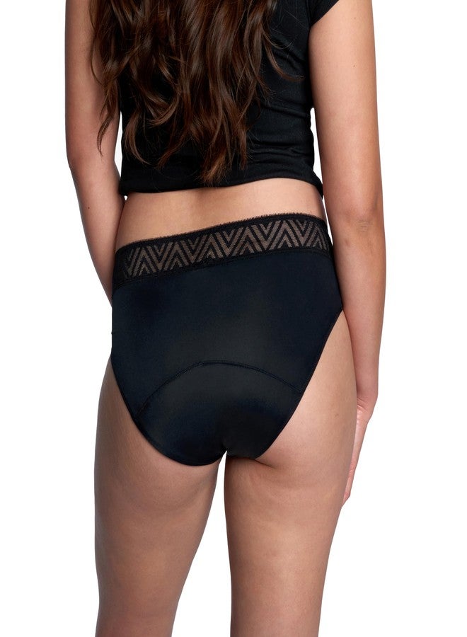 THINX Period Underwear, Comfort-Stretch Hip Huggers, Holds Up to Regular 12 Tampons*, Period Panties, Menstrual Underwear for Women, Leakproof & Reusable, Black with Lace, L - Image 3