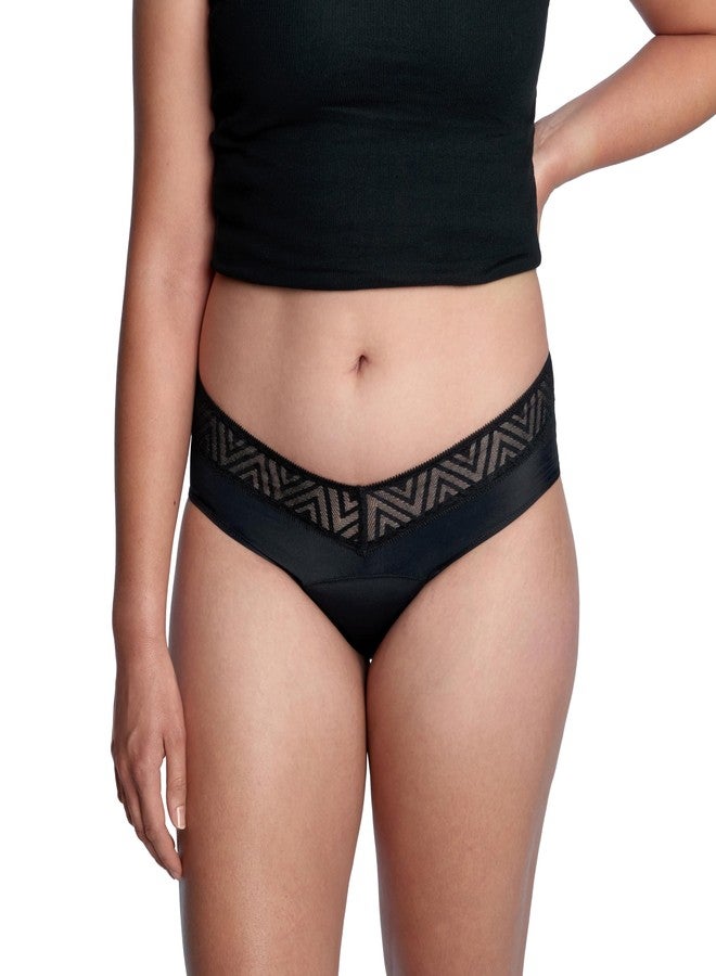 THINX Period Underwear, Comfort-Stretch Hip Huggers, Holds Up to Regular 12 Tampons*, Period Panties, Menstrual Underwear for Women, Leakproof & Reusable, Black with Lace, L - Image 2