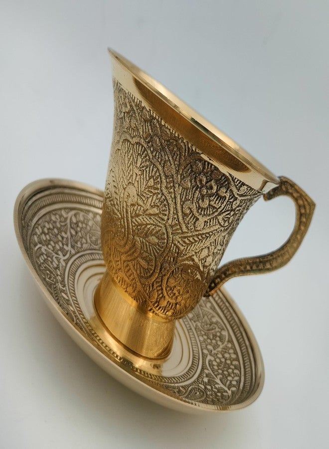 Master Brownsmith Brass Cup Saucer 6 Piece Set Tea Cup Set with Embossed Flower Design, Serving Tea and Coffee, Pack of 6, 242G Per Piece (Approx.) - Image 5