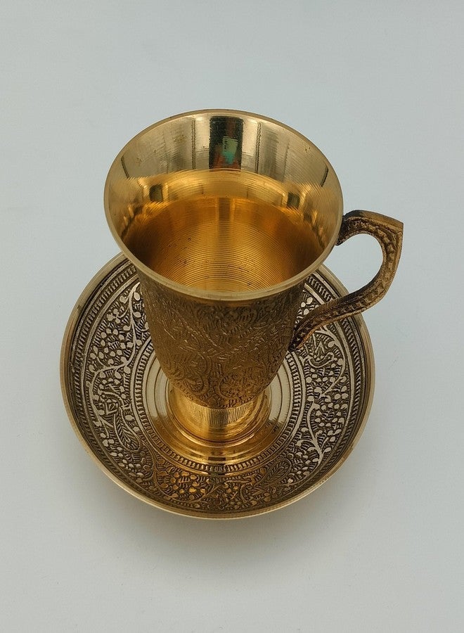 Master Brownsmith Brass Cup Saucer 6 Piece Set Tea Cup Set with Embossed Flower Design, Serving Tea and Coffee, Pack of 6, 242G Per Piece (Approx.) - Image 2