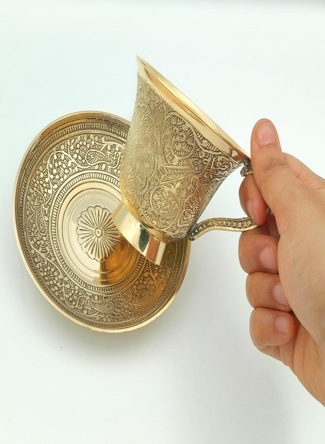 Master Brownsmith Brass Cup Saucer 6 Piece Set Tea Cup Set with Embossed Flower Design, Serving Tea and Coffee, Pack of 6, 242G Per Piece (Approx.) - Image 4