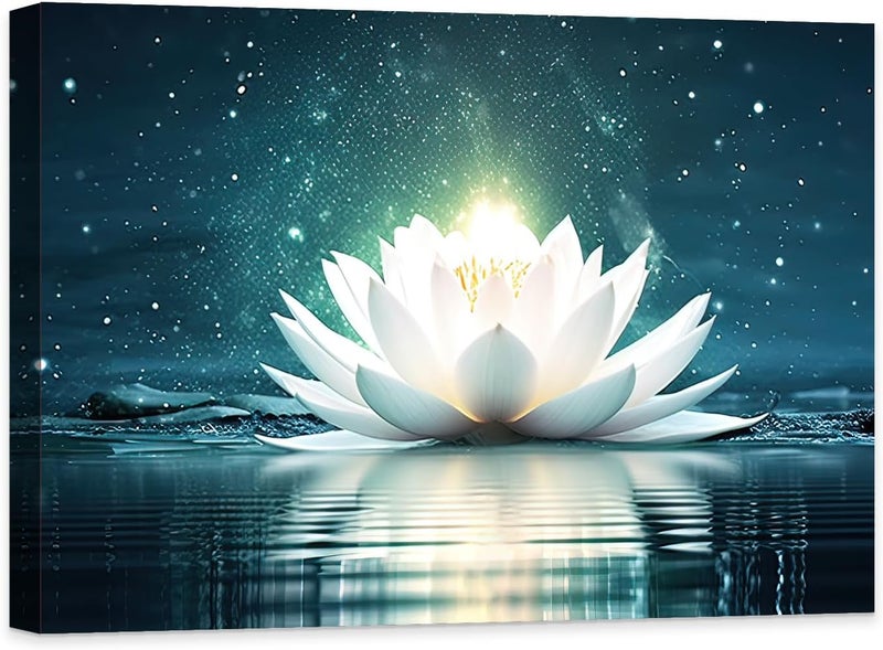 CCWACPP Zen Wall Art - White Lotus Canvas Painting - Image 1